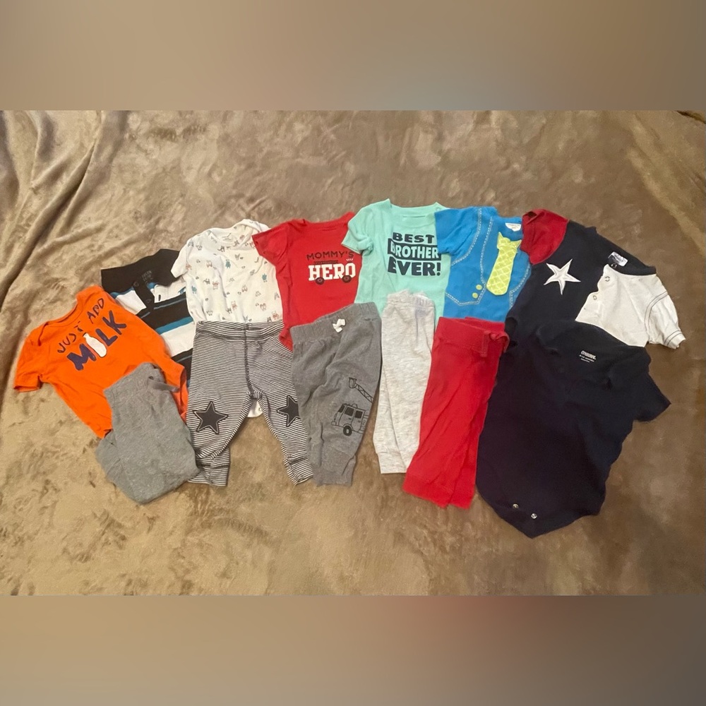 Boys Assorted Lot Bundle Of 12 Pieces Size 6 Months Carter's, Wrangler, Texas